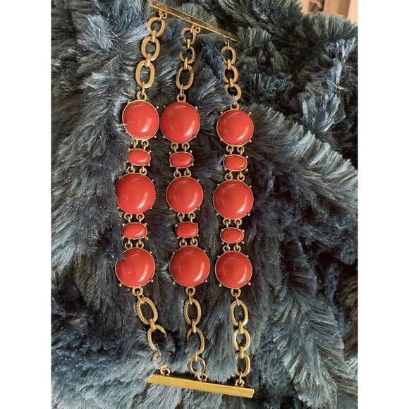 Banana Republic 3 chain wide bracelet perfect condition Orange with gold chain - Picture 3 of 16